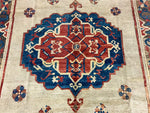 6x8 Ivory and Navy Kazak Tribal Rug