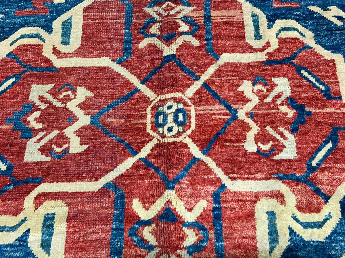 6x8 Ivory and Navy Kazak Tribal Rug