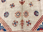 6x8 Ivory and Navy Kazak Tribal Rug