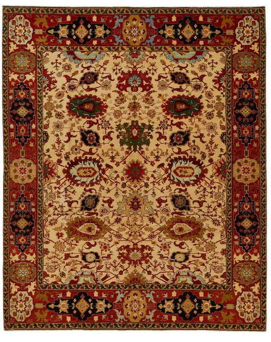 8x10 Ivory and Red Turkish Traditional Rug