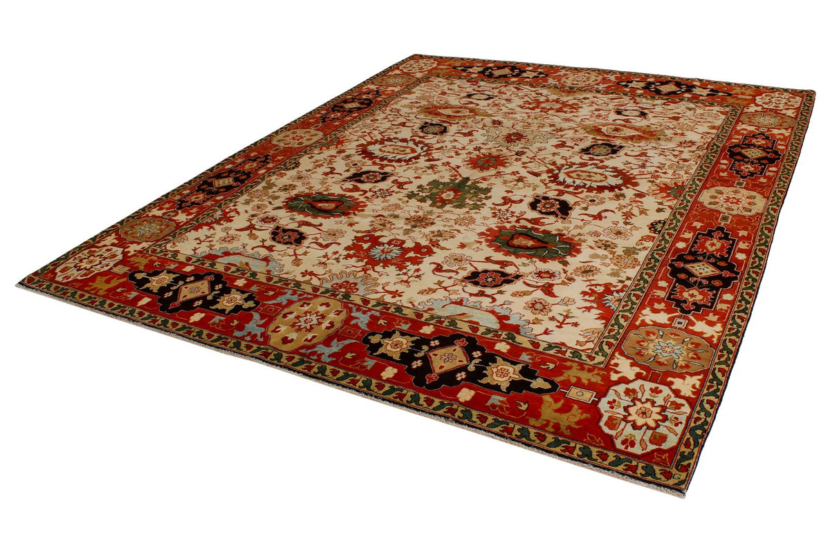 8x10 Ivory and Red Turkish Traditional Rug