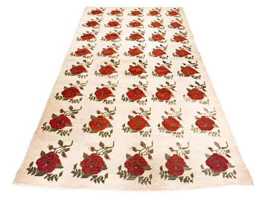 6x11 Red and Beige Turkish Tribal Rug