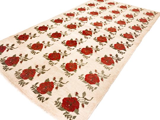 6x11 Red and Beige Turkish Tribal Rug