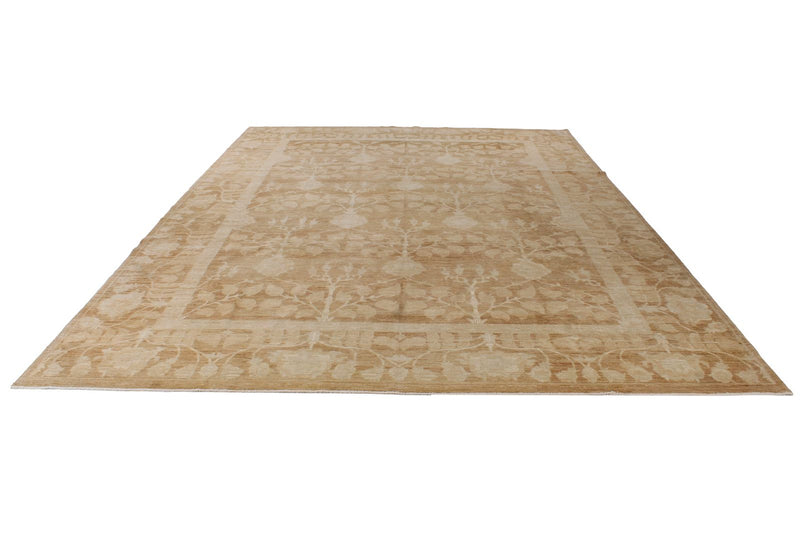 10x14 Brown and Ivory Turkish Oushak Rug