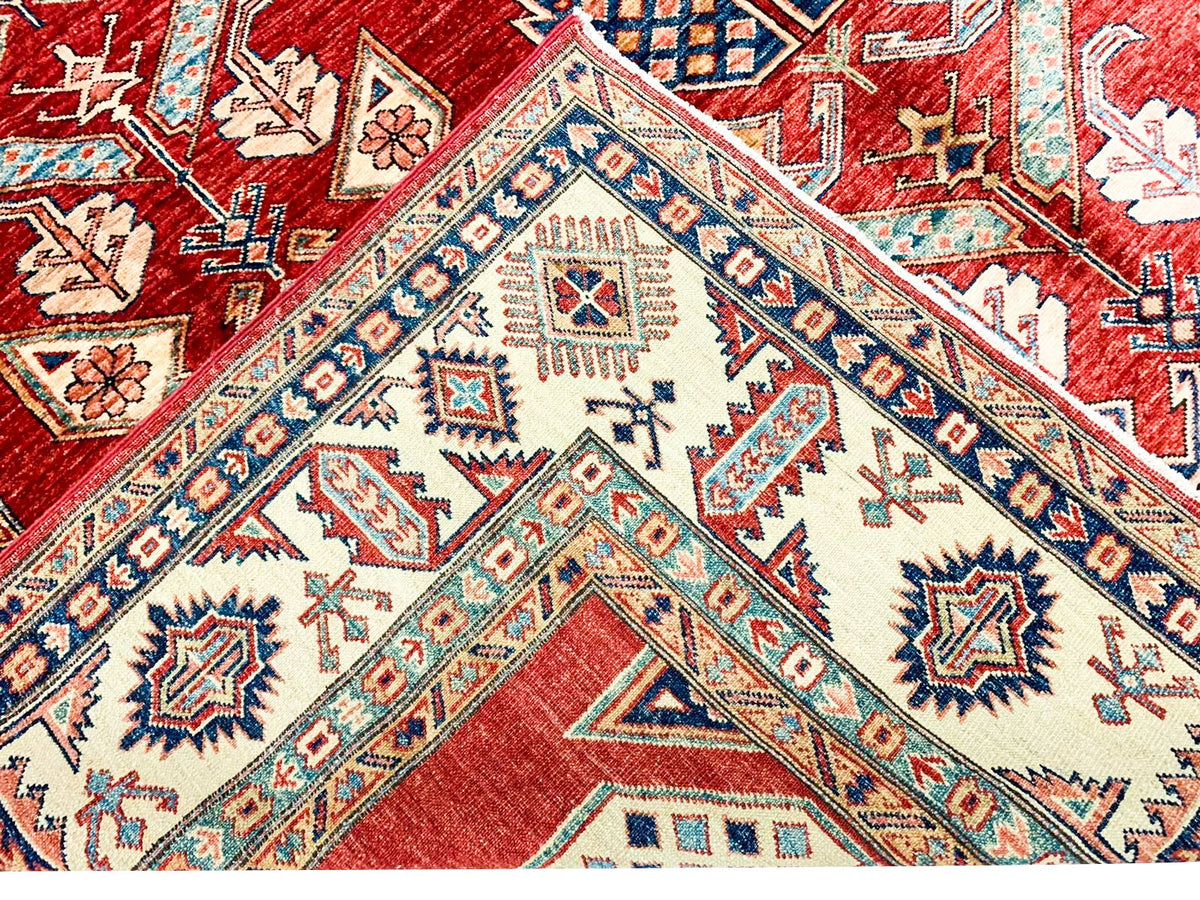 8x10 Red and Ivory Kazak Tribal Rug