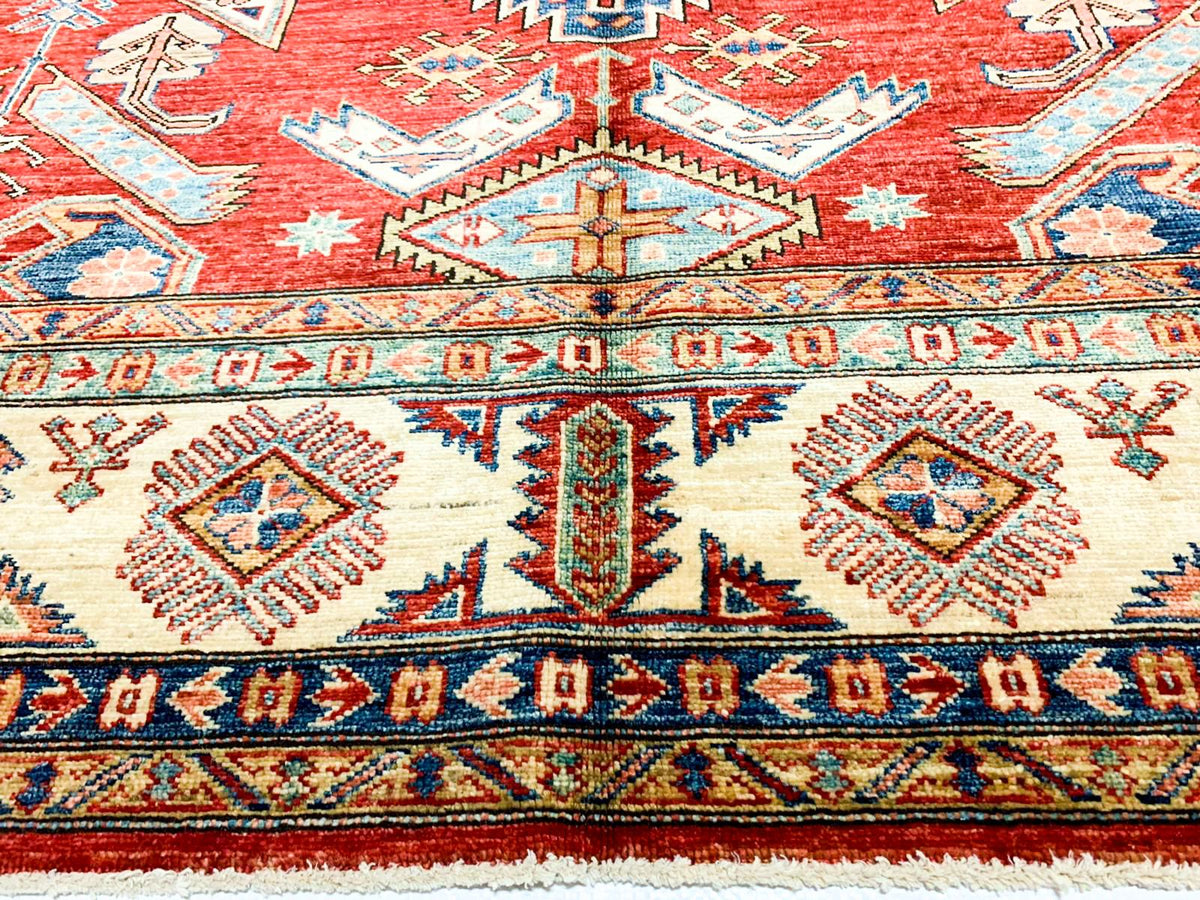 8x10 Red and Ivory Kazak Tribal Rug