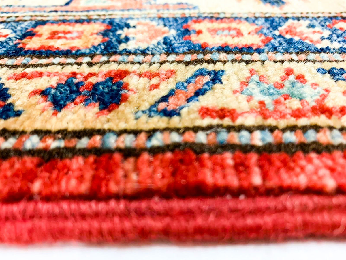 8x10 Red and Ivory Kazak Tribal Rug