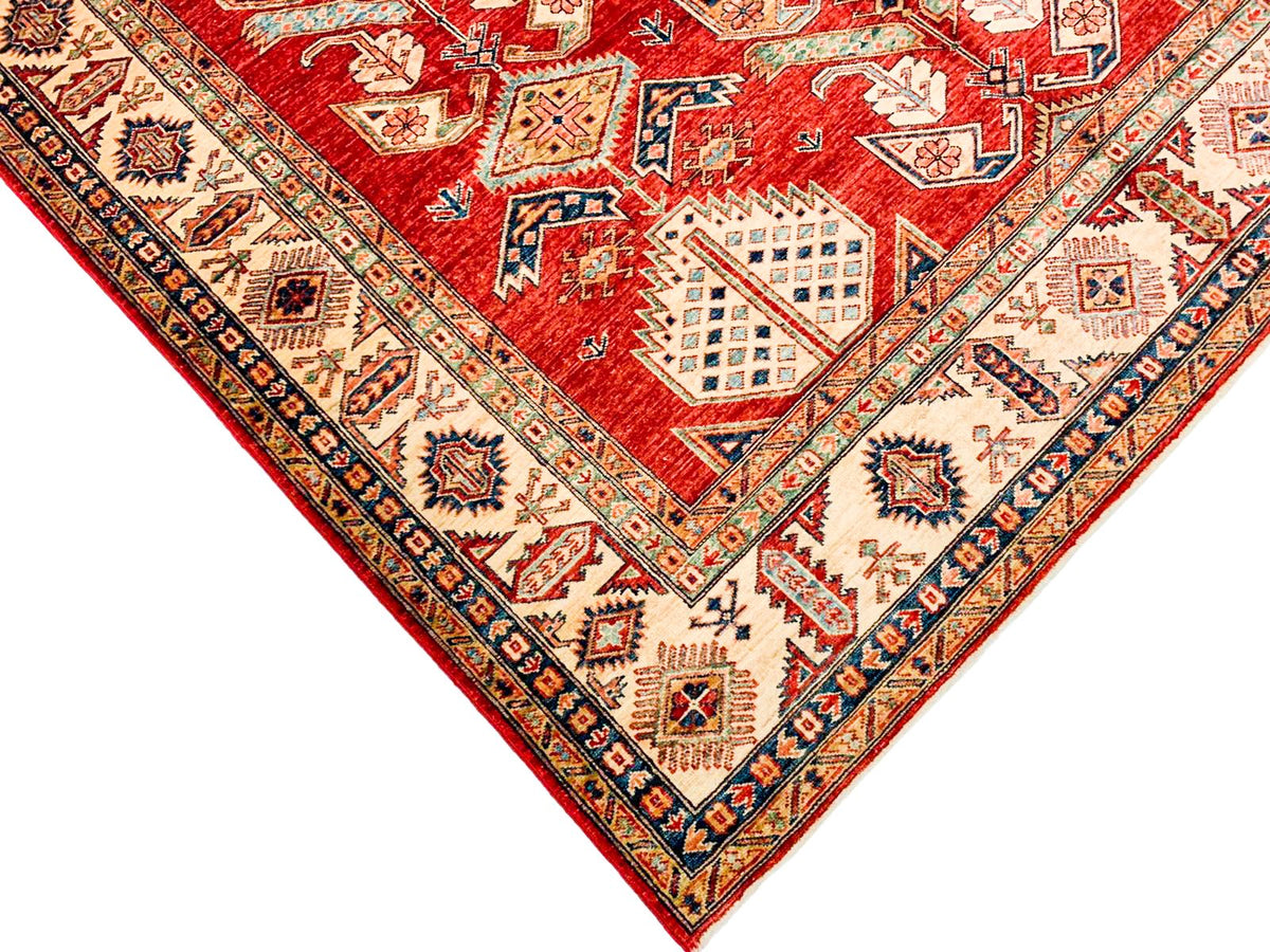 8x10 Red and Ivory Kazak Tribal Rug