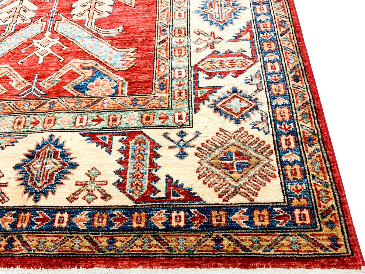 8x10 Red and Ivory Kazak Tribal Rug