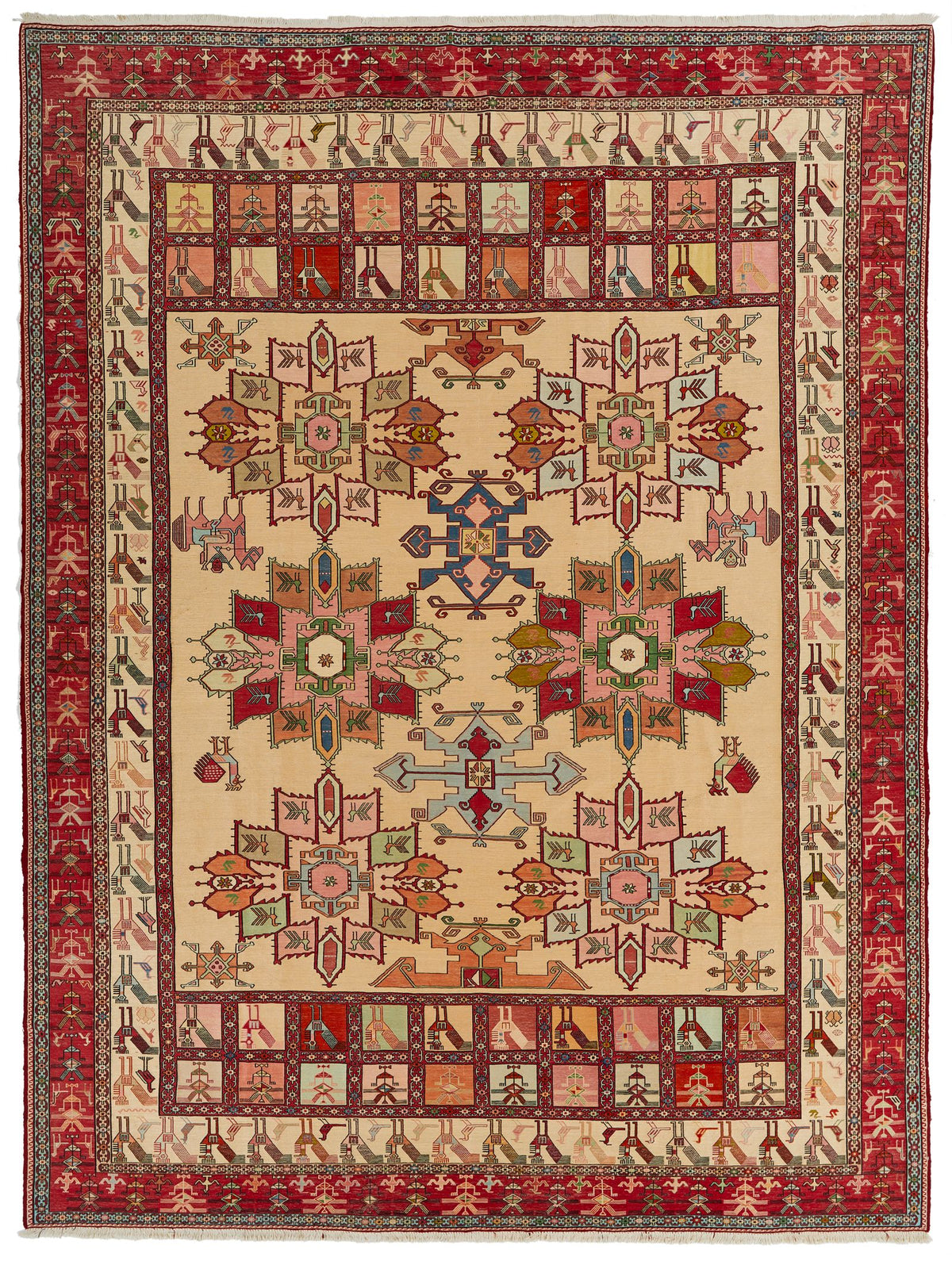9x13 Gold and Red Turkish Tribal Rug
