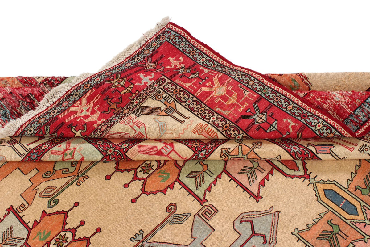 9x13 Gold and Red Turkish Tribal Rug