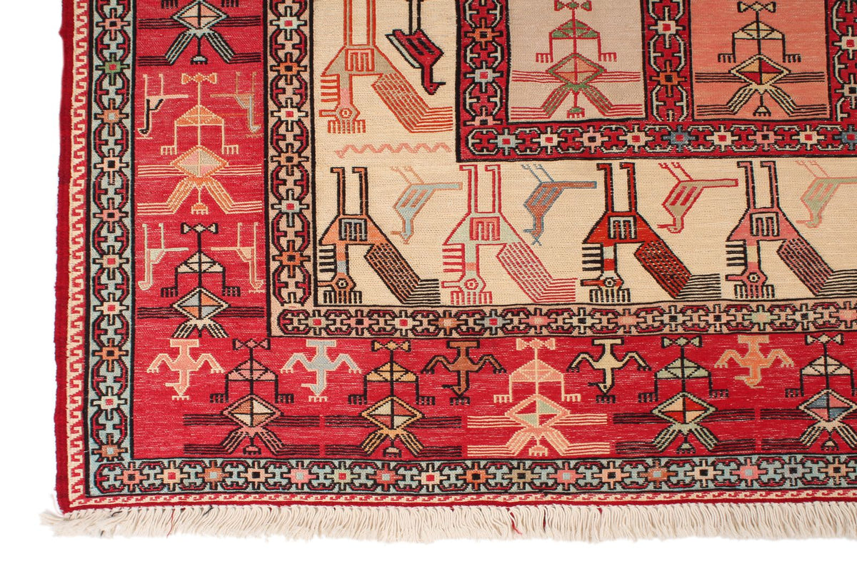 9x13 Gold and Red Turkish Tribal Rug