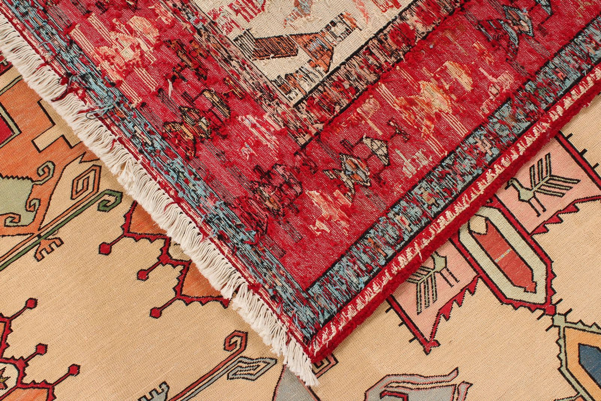 9x13 Gold and Red Turkish Tribal Rug