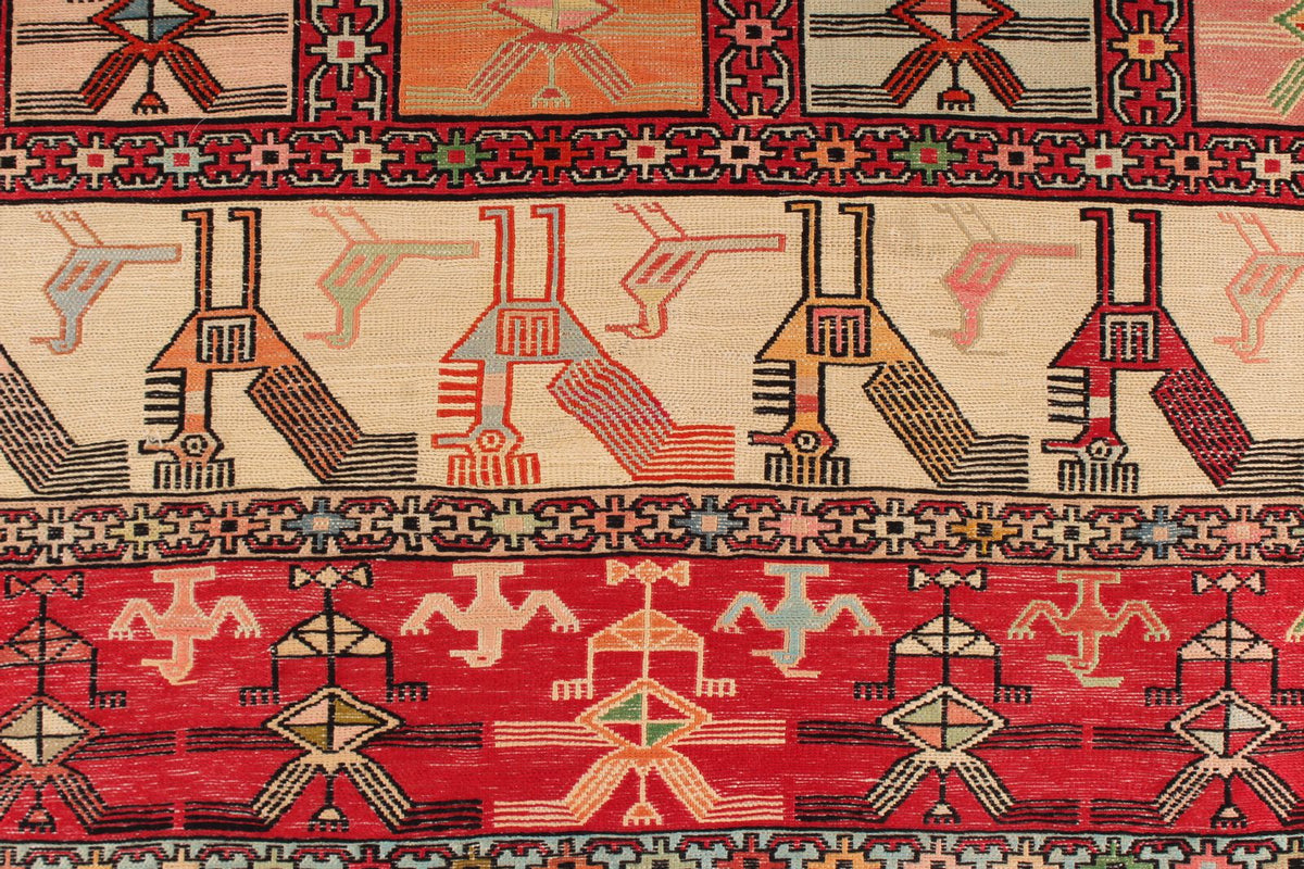 9x13 Gold and Red Turkish Tribal Rug