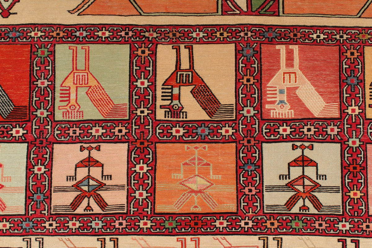 9x13 Gold and Red Turkish Tribal Rug