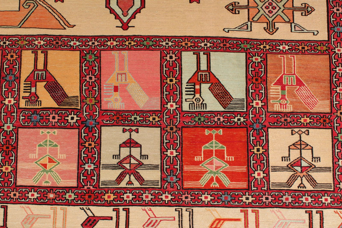 9x13 Gold and Red Turkish Tribal Rug
