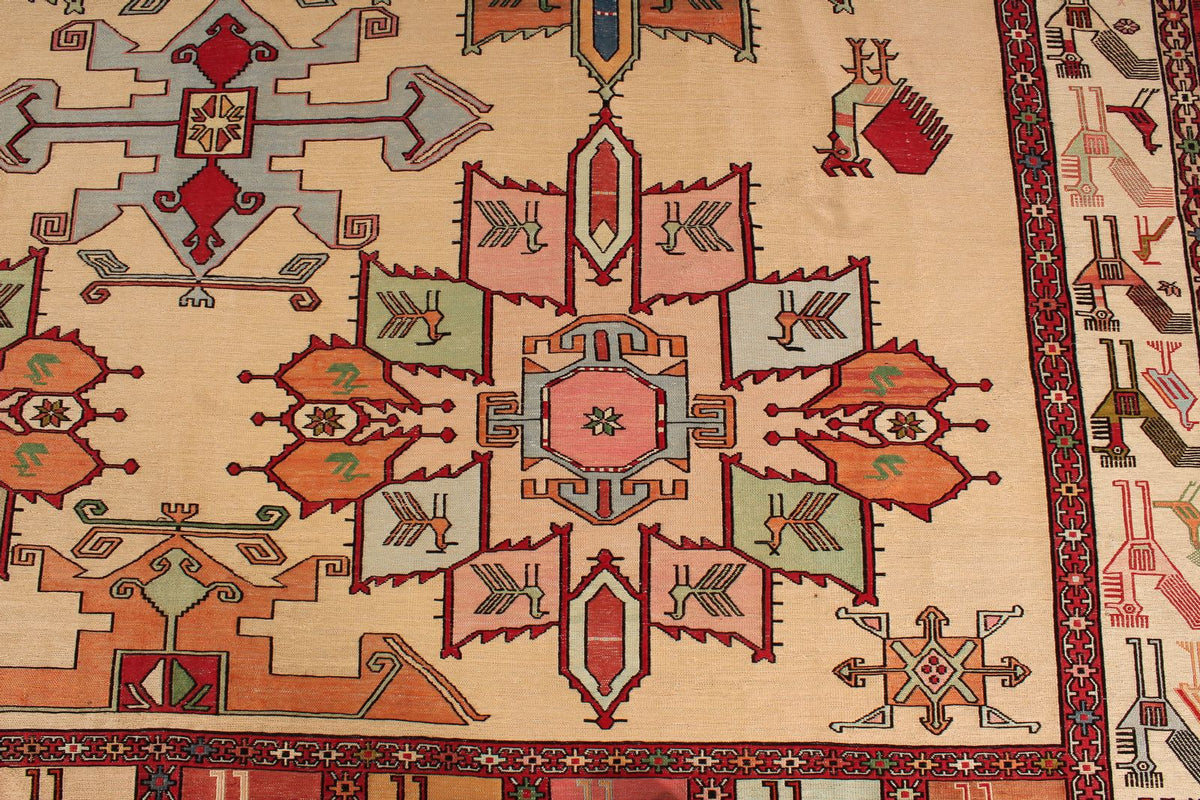 9x13 Gold and Red Turkish Tribal Rug