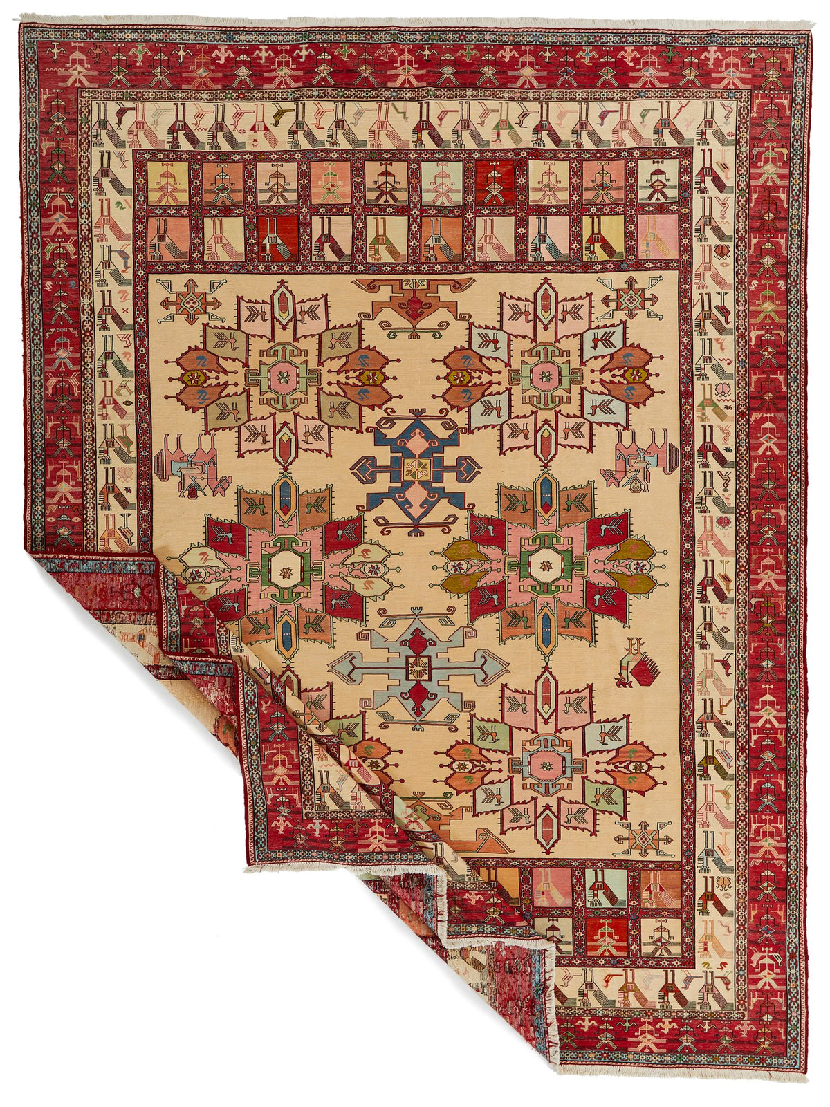 9x13 Gold and Red Turkish Tribal Rug