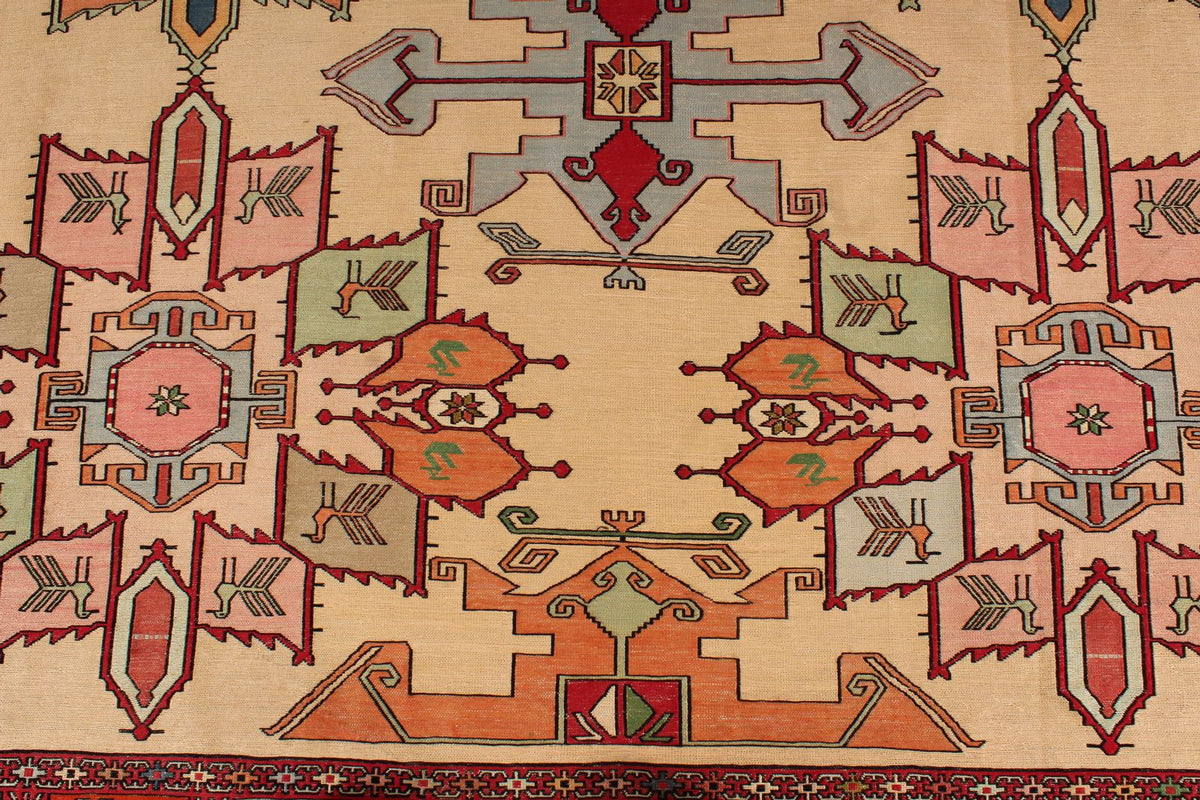 9x13 Gold and Red Turkish Tribal Rug