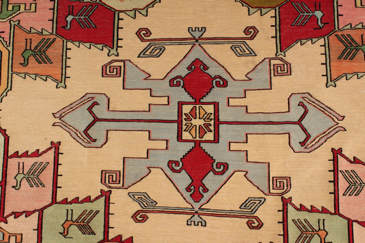 9x13 Gold and Red Turkish Tribal Rug