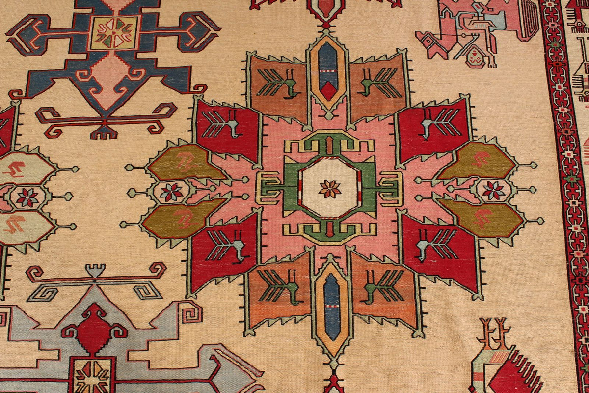 9x13 Gold and Red Turkish Tribal Rug