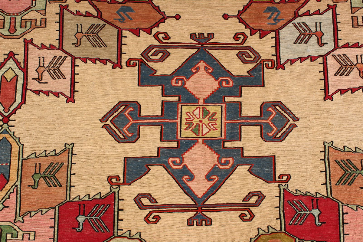 9x13 Gold and Red Turkish Tribal Rug