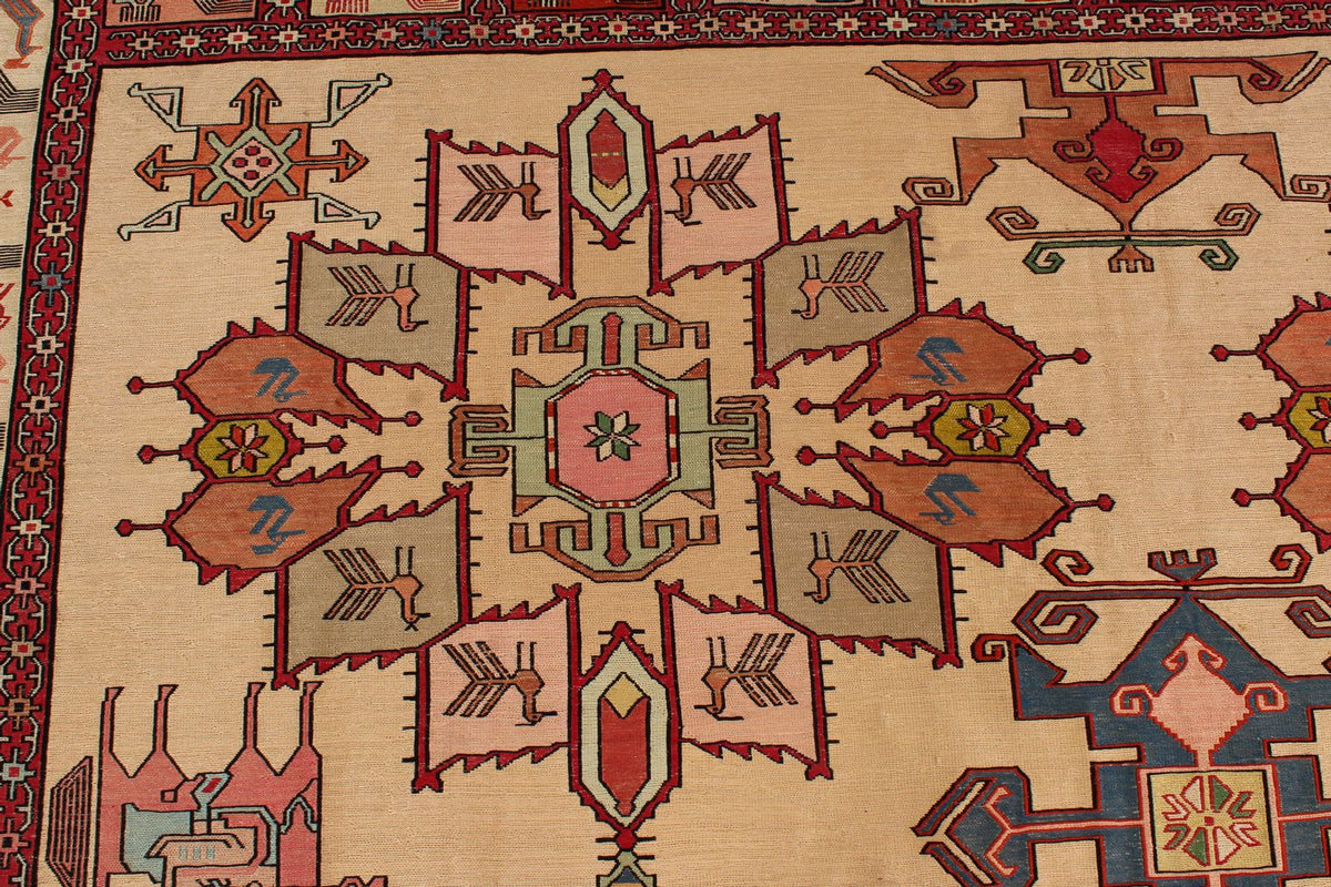 9x13 Gold and Red Turkish Tribal Rug