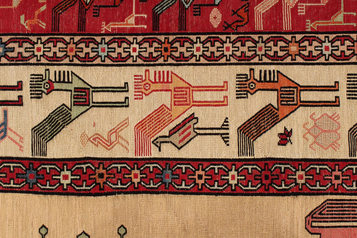 9x13 Gold and Red Turkish Tribal Rug