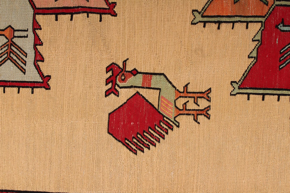 9x13 Gold and Red Turkish Tribal Rug