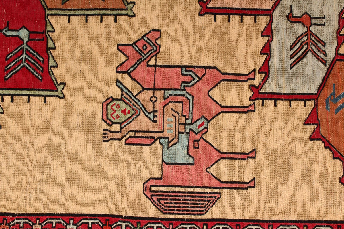 9x13 Gold and Red Turkish Tribal Rug
