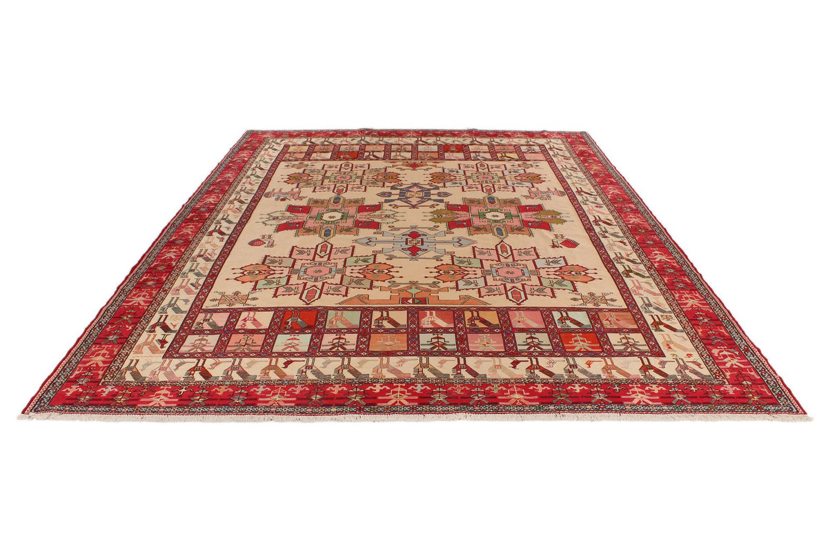 9x13 Gold and Red Turkish Tribal Rug