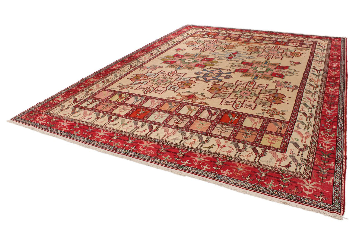 9x13 Gold and Red Turkish Tribal Rug