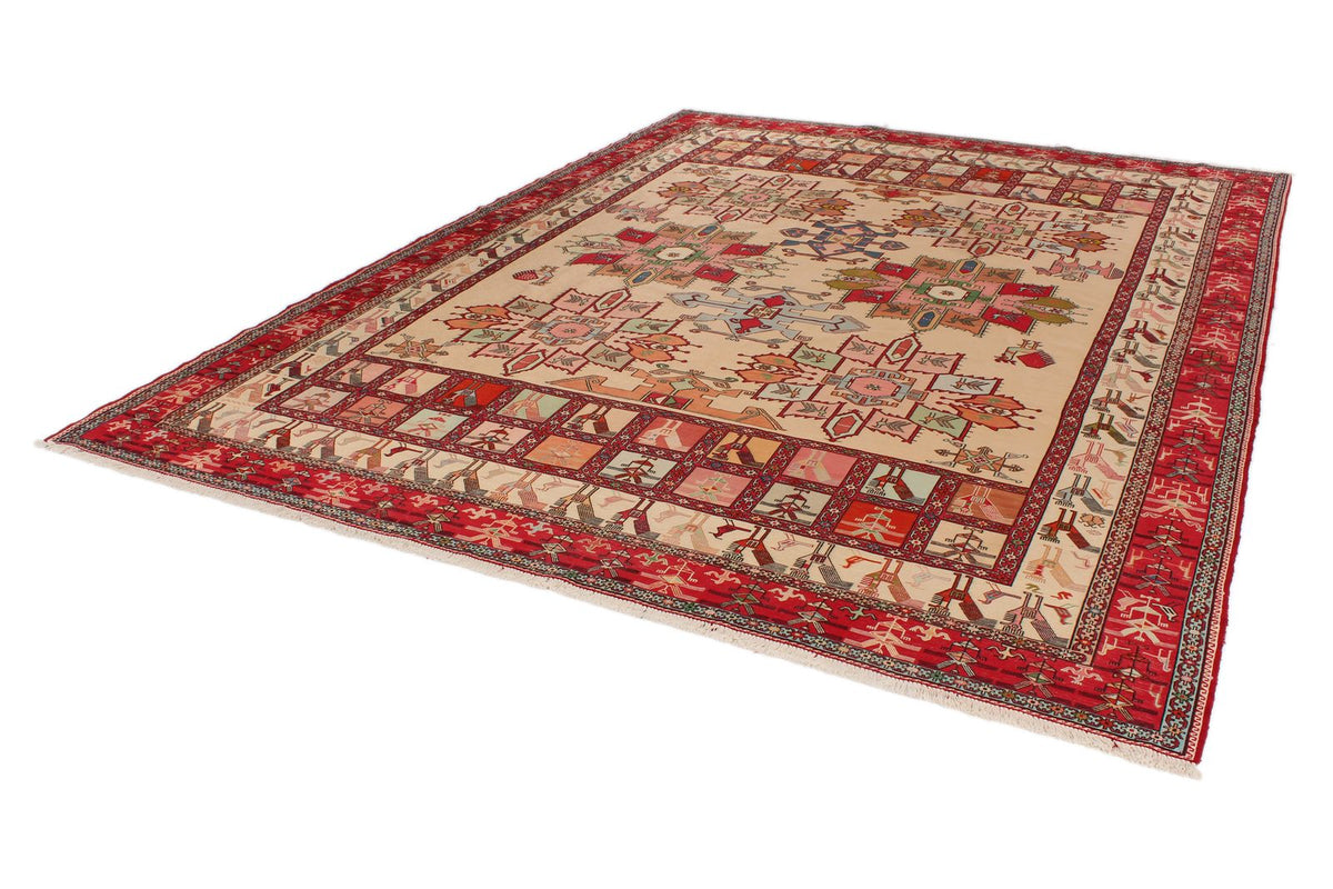 9x13 Gold and Red Turkish Tribal Rug