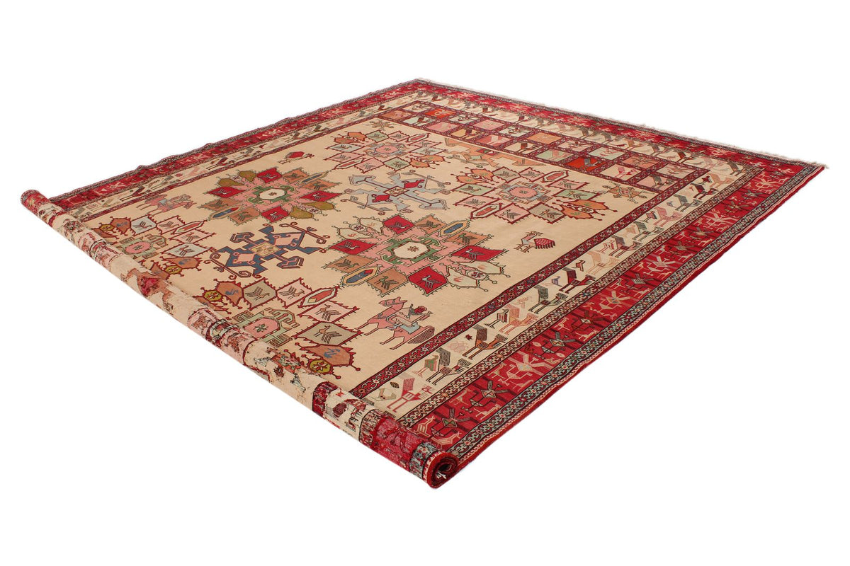 9x13 Gold and Red Turkish Tribal Rug