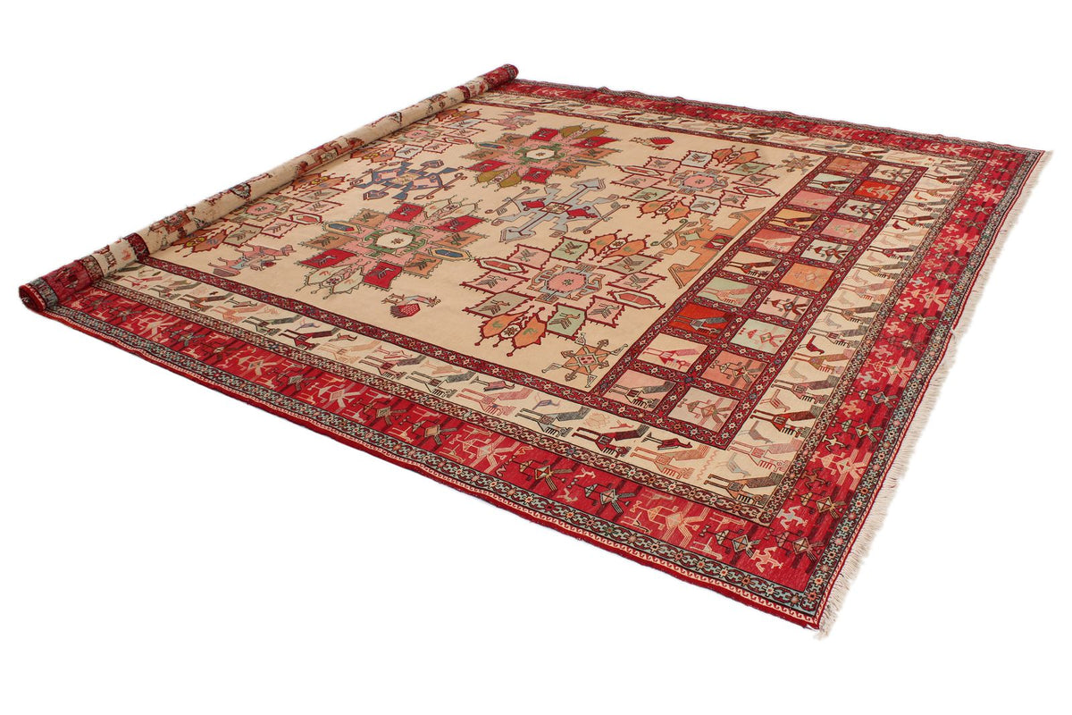 9x13 Gold and Red Turkish Tribal Rug