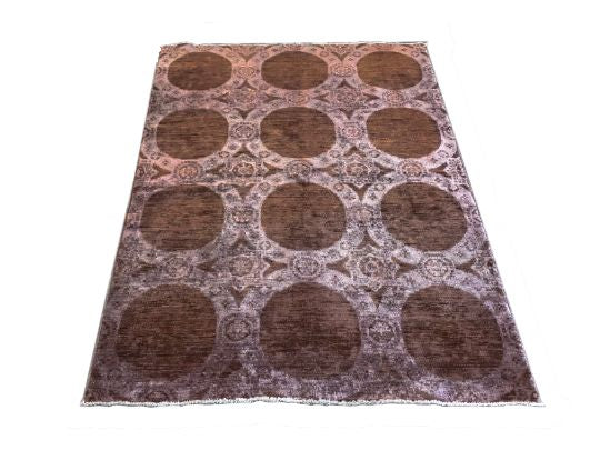 4x5 Purple and Brown Turkish Overdyed Rug