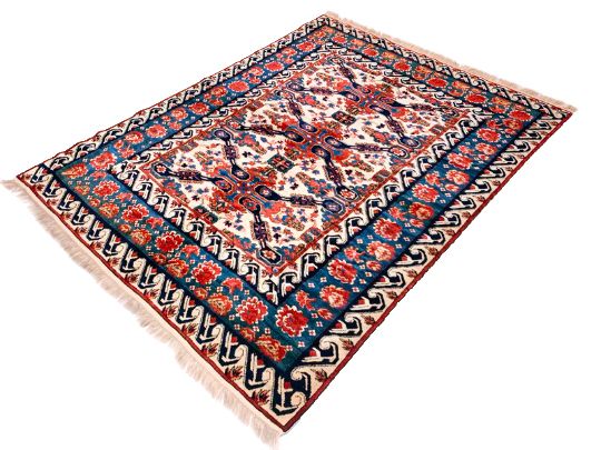 5x7 Beige and Red Kazak Tribal Rug
