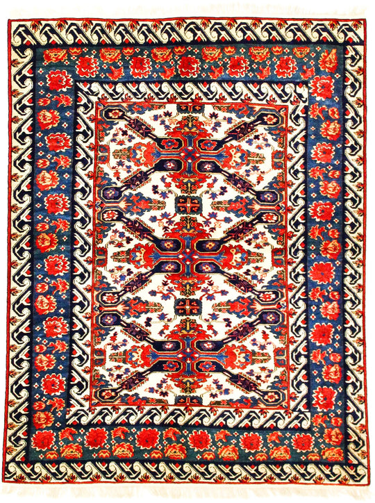 5x7 Beige and Red Kazak Tribal Rug