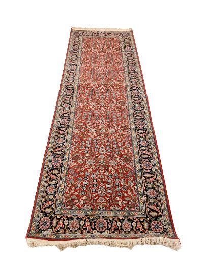 3x9 Red and Navy Turkish Silk Runner