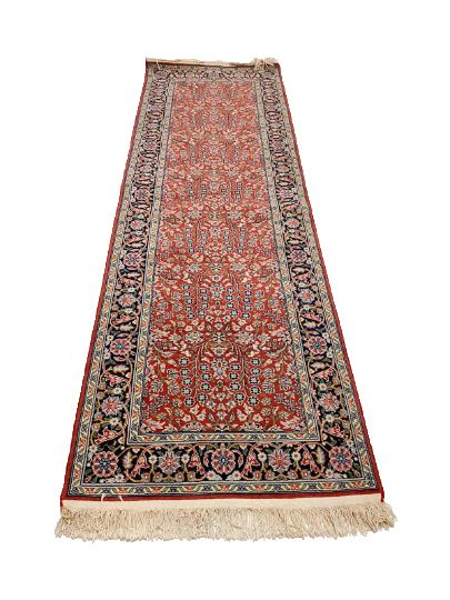 3x9 Red and Navy Turkish Silk Runner