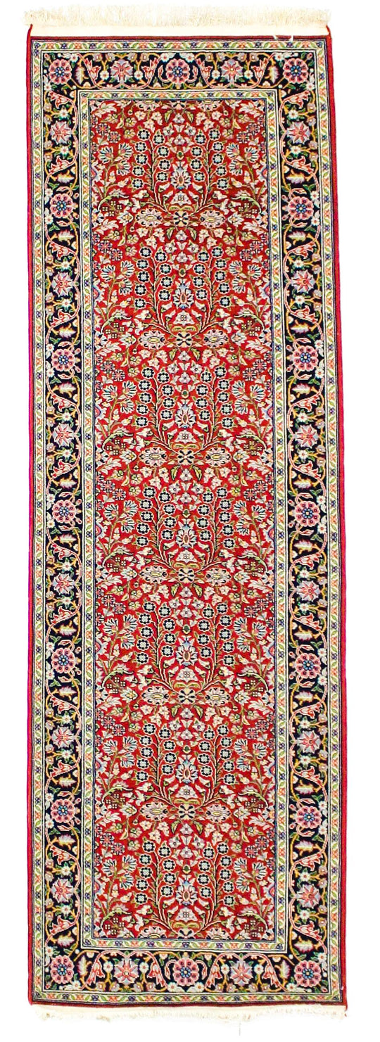3x9 Red and Navy Turkish Silk Runner