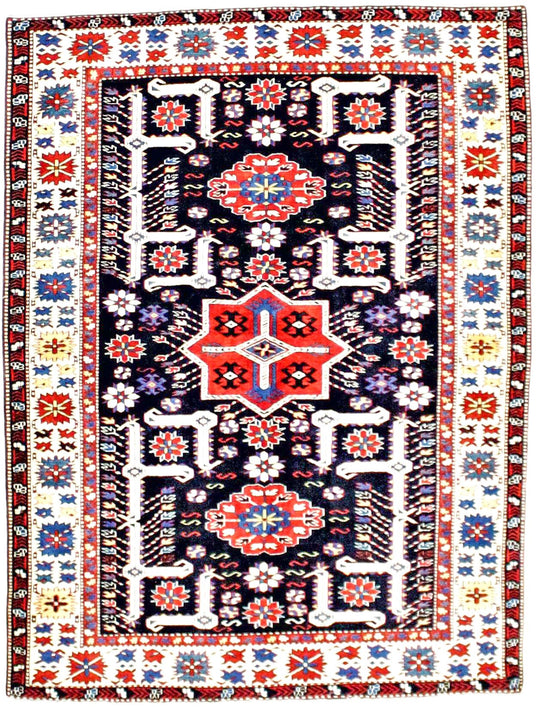 5x7 Red and Beige Kazak Tribal Rug