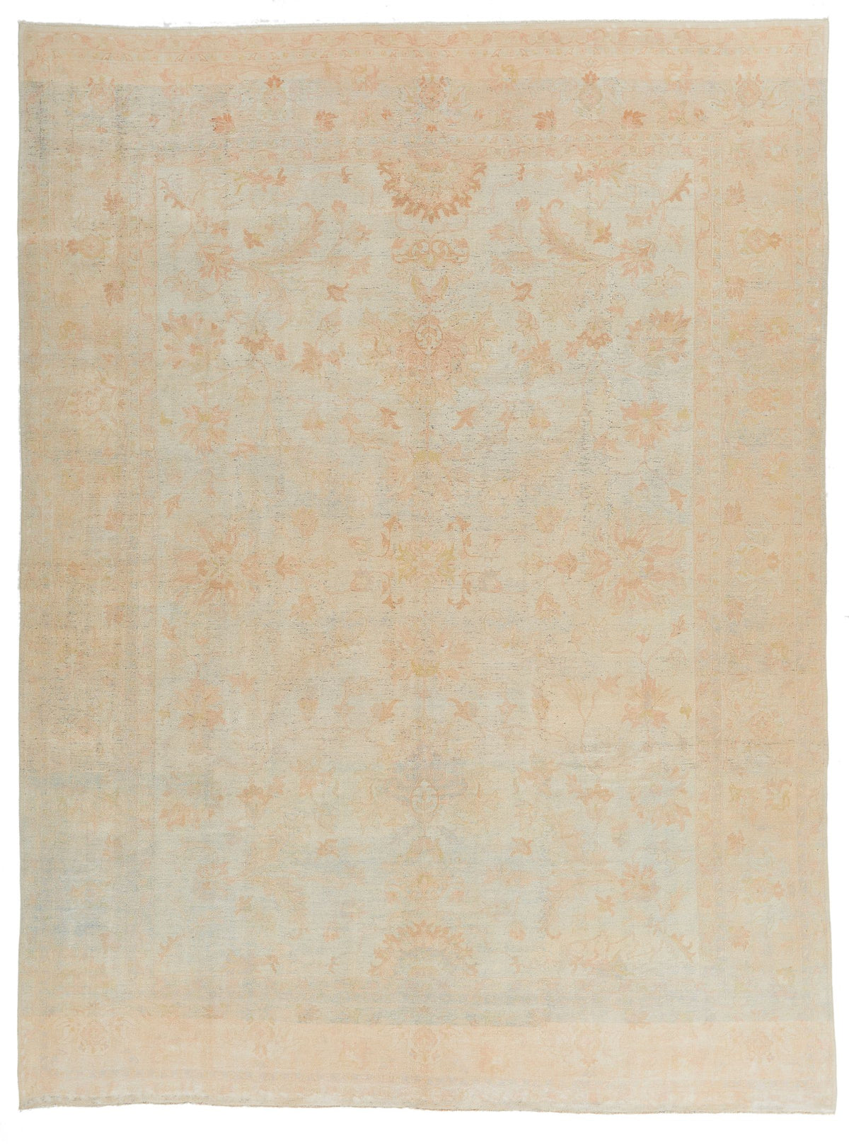 9x12 Ivory and Green Turkish Oushak Rug