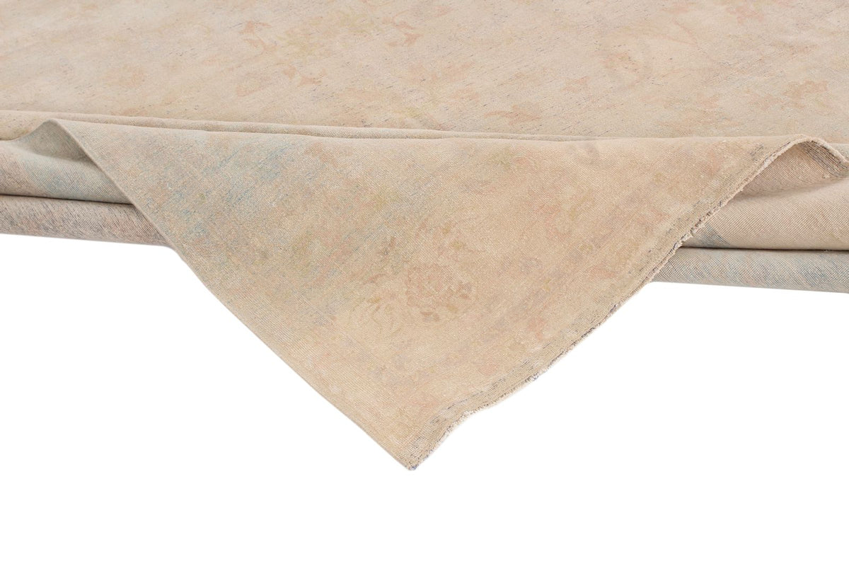 9x12 Ivory and Green Turkish Oushak Rug