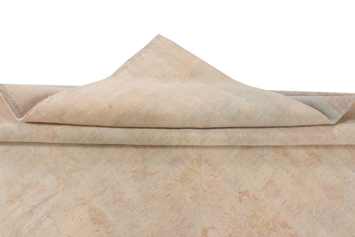 9x12 Ivory and Green Turkish Oushak Rug