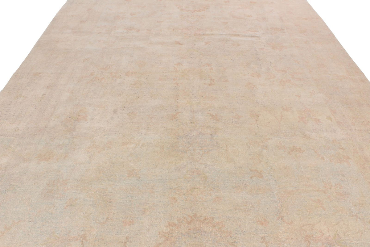 9x12 Ivory and Green Turkish Oushak Rug