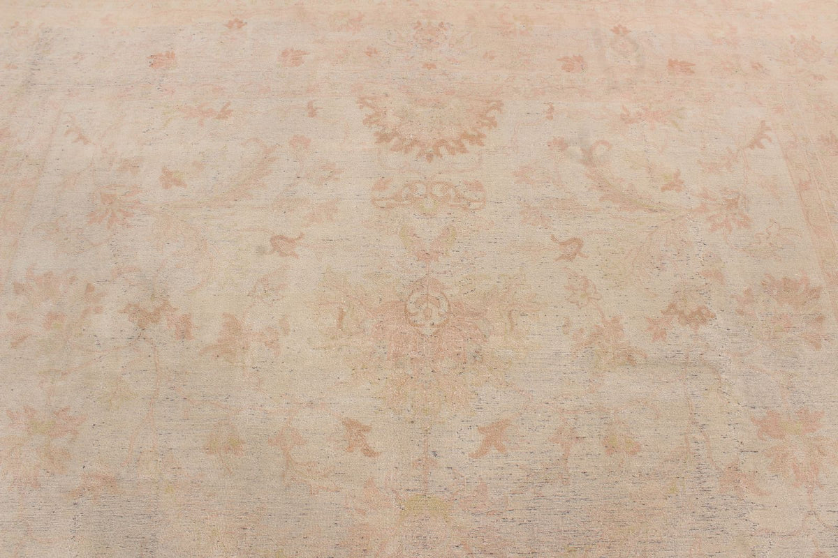 9x12 Ivory and Green Turkish Oushak Rug