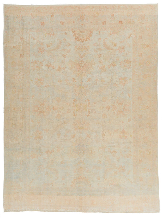 9x12 Ivory and Green Turkish Oushak Rug