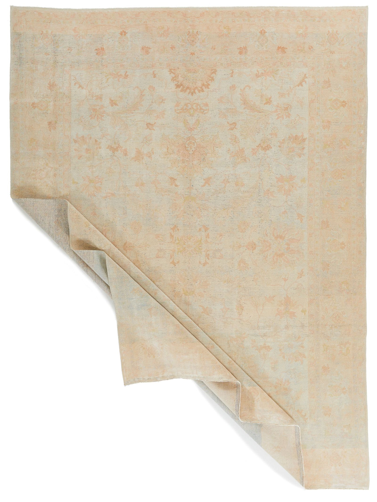 9x12 Ivory and Green Turkish Oushak Rug