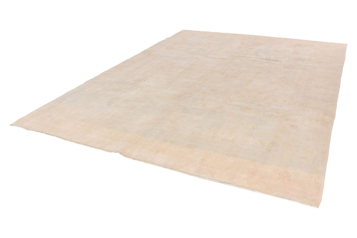 9x12 Ivory and Green Turkish Oushak Rug